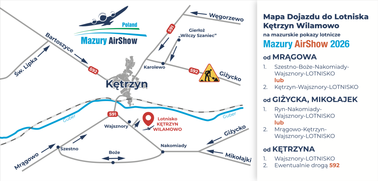 Mapa dojazdu na Mazury AirShow